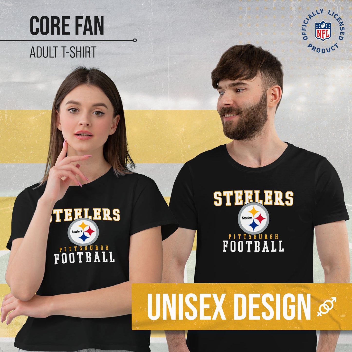 Pittsburgh Steelers NFL Core Fan Adult Pro Football T-Shirt - Black