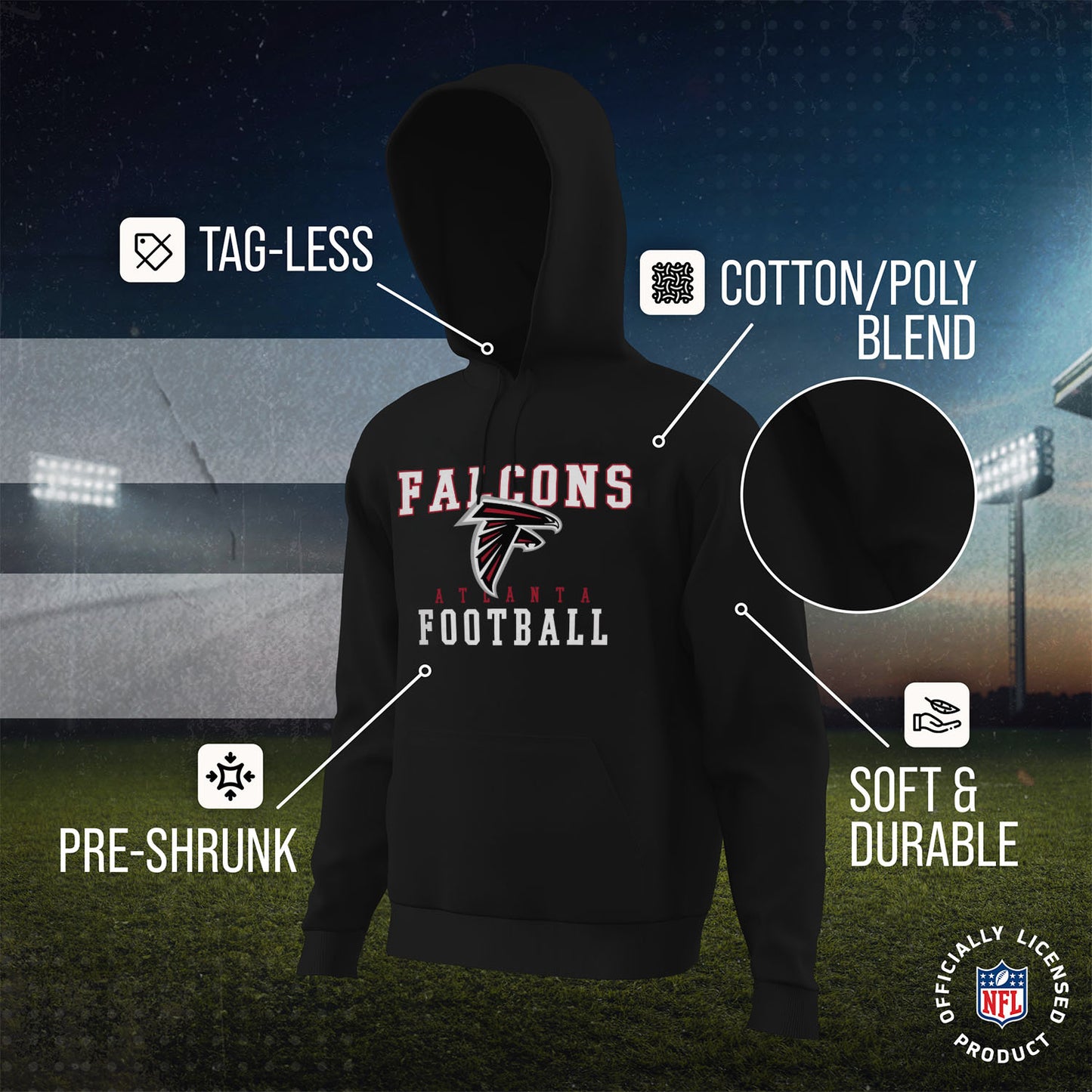 Atlanta Falcons NFL Core Fan Adult Hooded Sweatshirt - Black