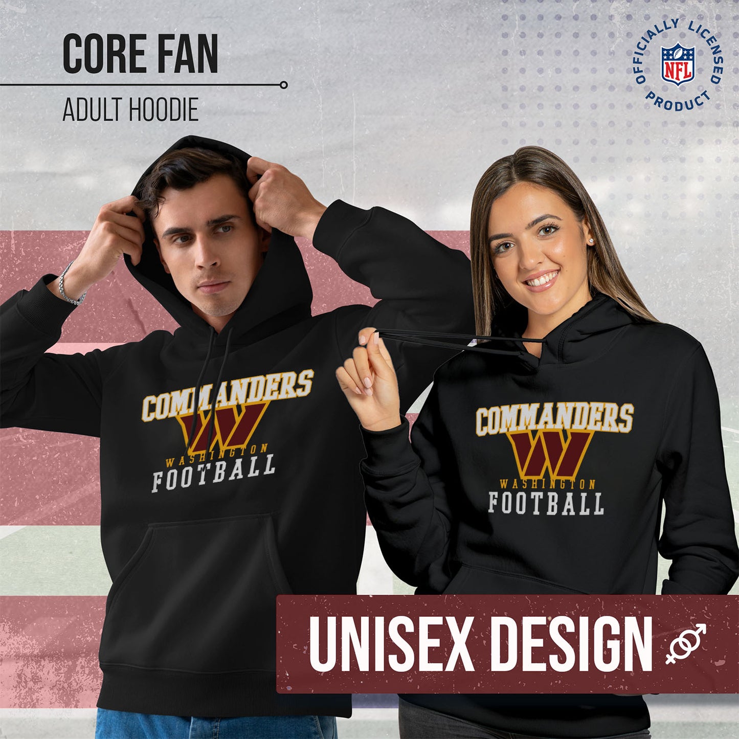 Washington Commanders NFL Core Fan Adult Hooded Sweatshirt - Black