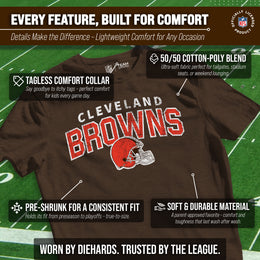 Cleveland Browns NFL Youth Starting Fresh Tee- Pro Football Heather T-Shirt For Boys & Girls - Brown