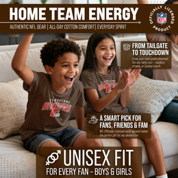 Cleveland Browns NFL Youth Starting Fresh Tee- Pro Football Heather T-Shirt For Boys & Girls - Brown