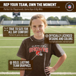 Cleveland Browns NFL Youth Starting Fresh Tee- Pro Football Heather T-Shirt For Boys & Girls - Brown