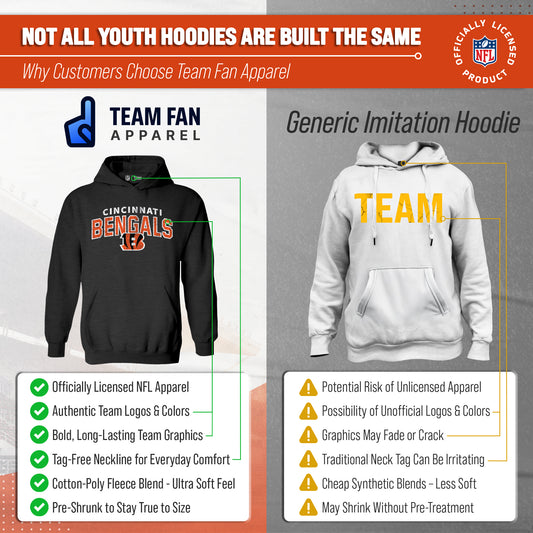 Cincinnati Bengals NFL Youth Starting Fresh Hoodie- Pro Football Sweatshirt for Boys and Girls - Black