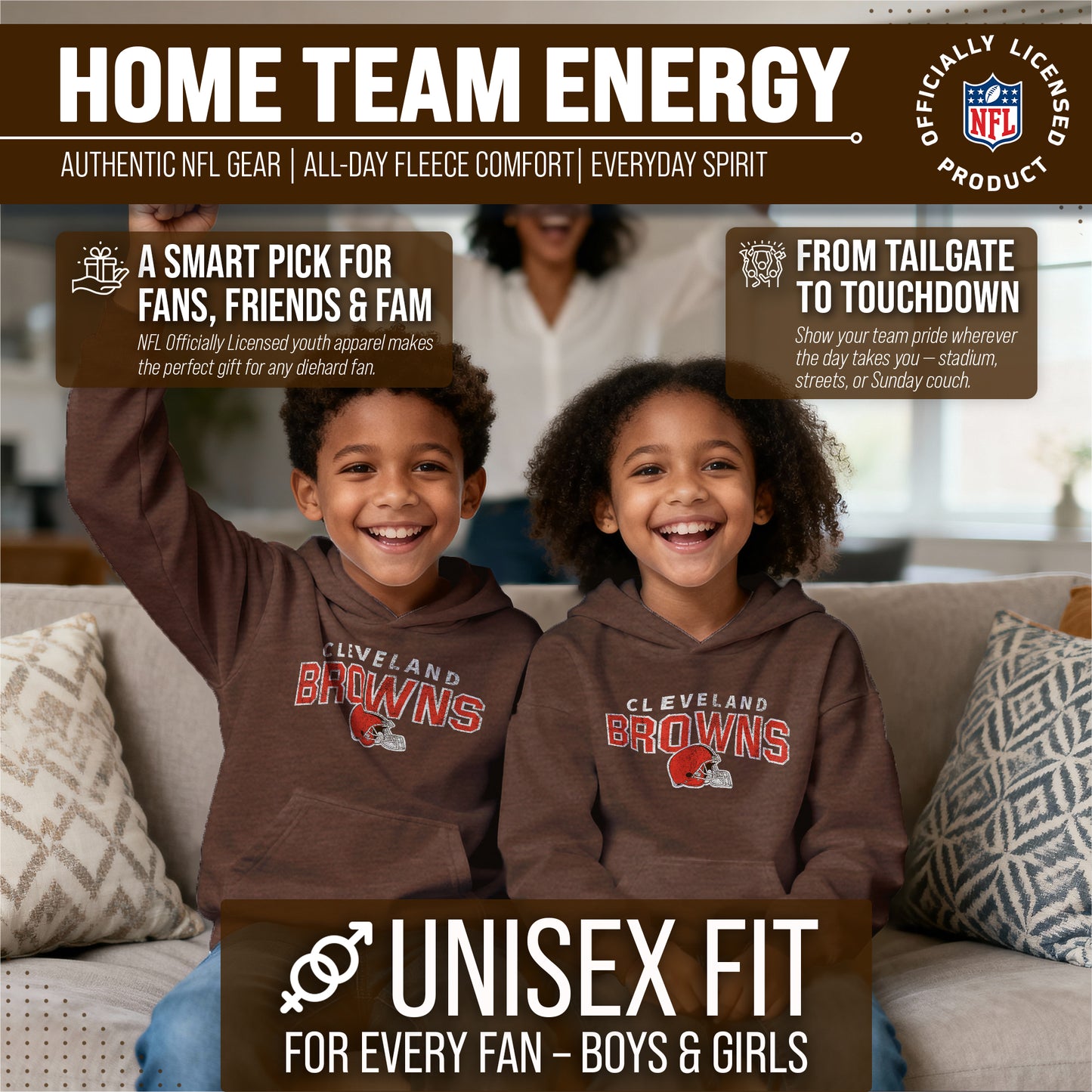 Cleveland Browns NFL Youth Starting Fresh Hoodie- Pro Football Sweatshirt for Boys and Girls - Brown