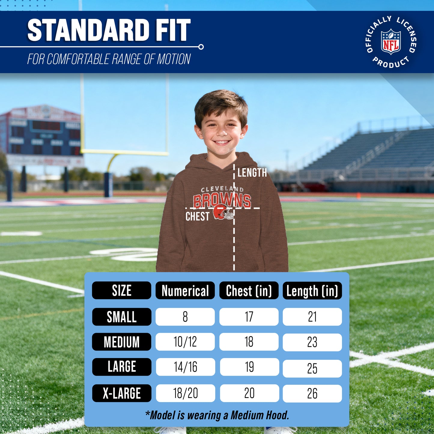 Cleveland Browns NFL Youth Starting Fresh Hoodie- Pro Football Sweatshirt for Boys and Girls - Brown