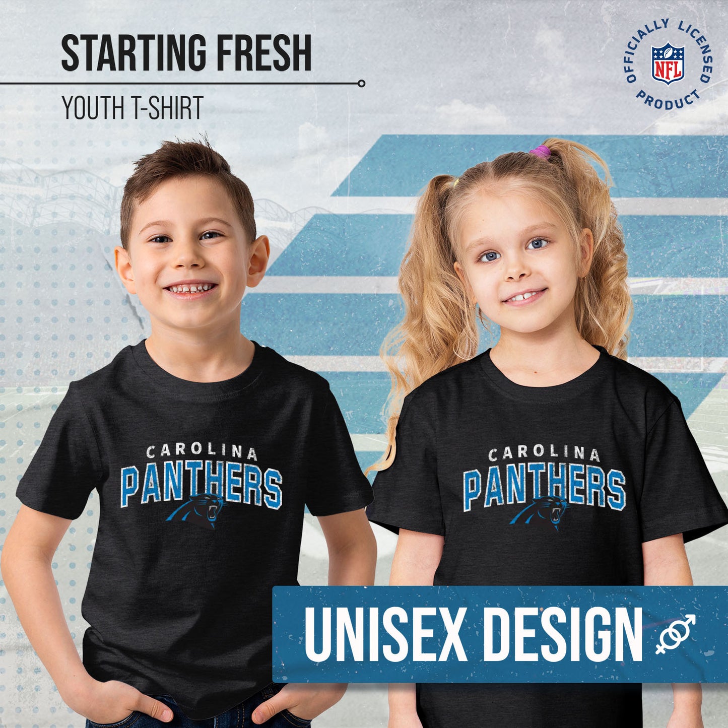 Carolina Panthers NFL Youth Starting Fresh Tee- Pro Football Tag-Less T-Shirt For Boys & Girls - Black