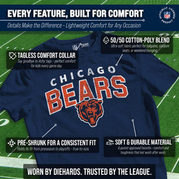 Chicago Bears NFL Youth Starting Fresh Tee- Pro Football Tag-Less T-Shirt For Boys & Girls - Navy