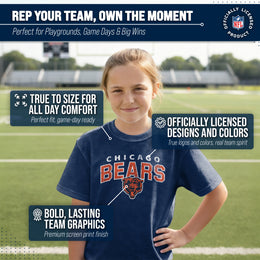 Chicago Bears NFL Youth Starting Fresh Tee- Pro Football Tag-Less T-Shirt For Boys & Girls - Navy