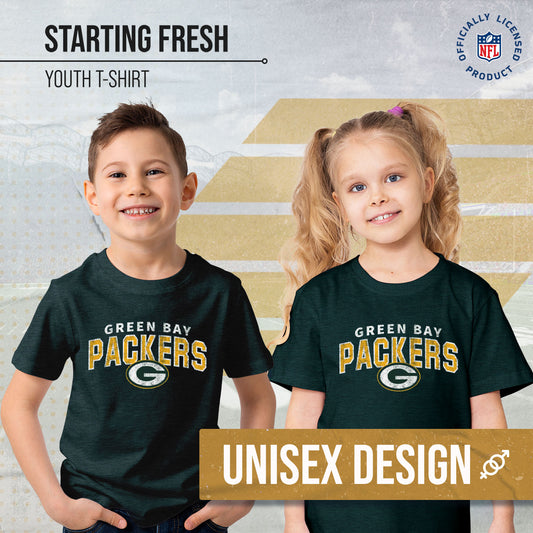 Green Bay Packers NFL Youth Starting Fresh Tee- Pro Football Tag-Less T-Shirt For Boys & Girls - Green