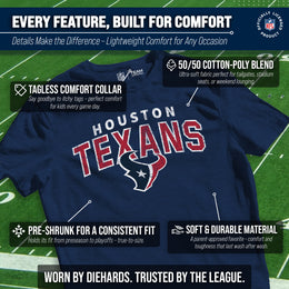 Houston Texans NFL Youth Starting Fresh Tee- Pro Football Tag-Less T-Shirt For Boys & Girls - Navy
