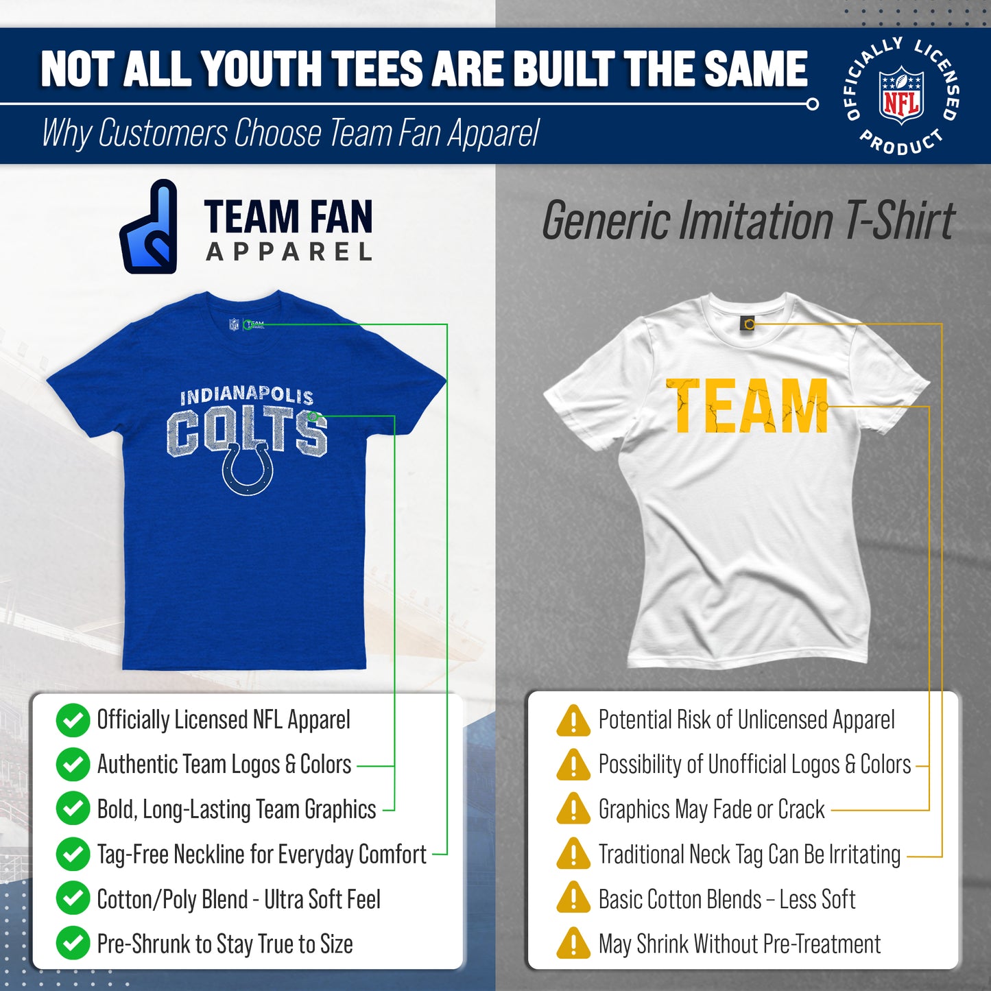Indianapolis Colts NFL Youth Starting Fresh Tee- Pro Football Tag-Less T-Shirt For Boys & Girls - Royal