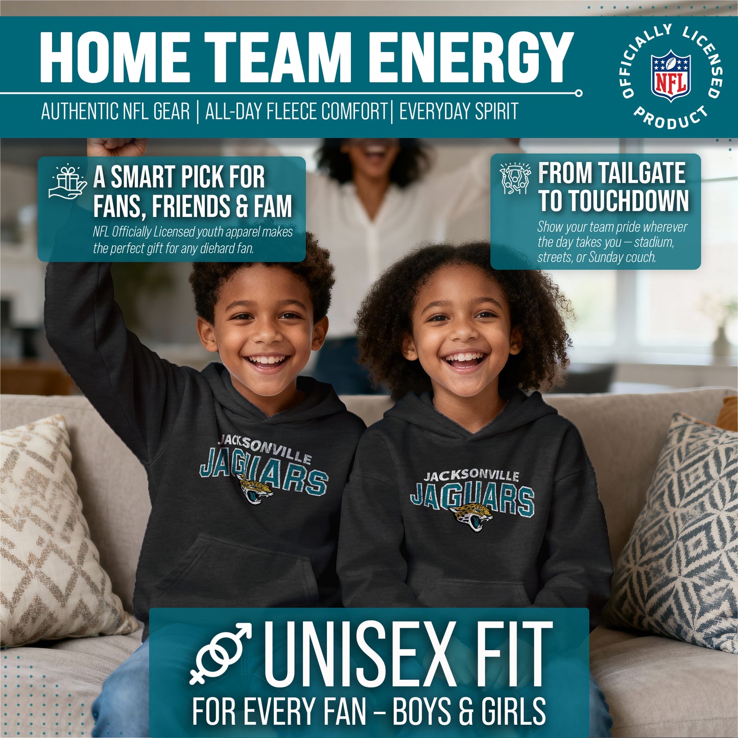 Jacksonville Jaguars NFL Youth Starting Fresh Hoodie- Pro Football Sweatshirt for Boys and Girls - Black