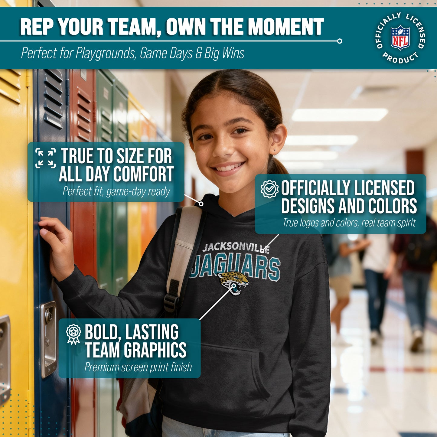 Jacksonville Jaguars NFL Youth Starting Fresh Hoodie- Pro Football Sweatshirt for Boys and Girls - Black