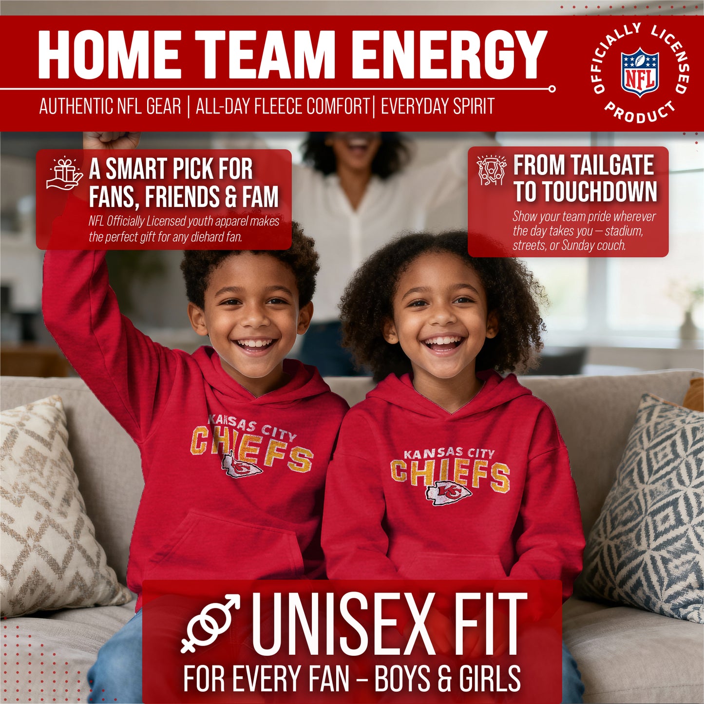 Kansas City Chiefs NFL Youth Starting Fresh Hoodie- Pro Football Sweatshirt for Boys and Girls - Red