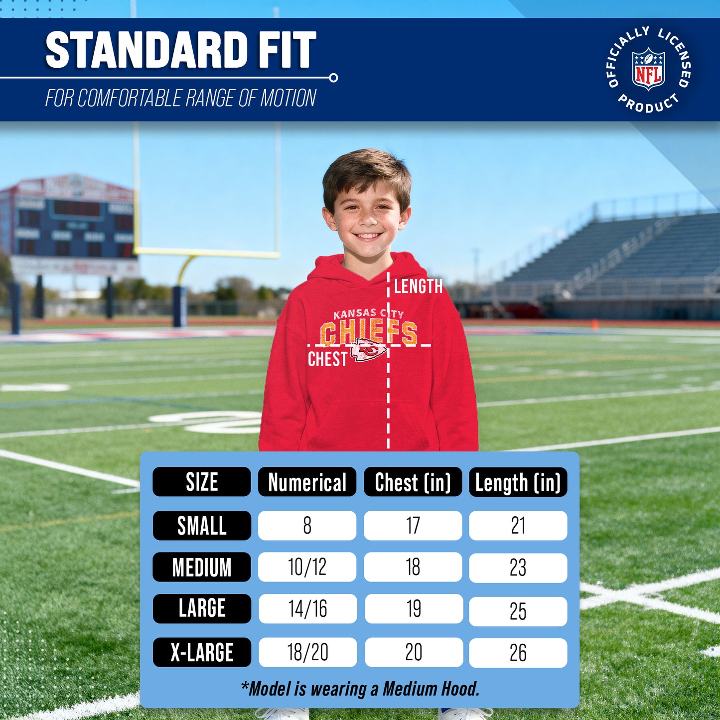 Kansas City Chiefs NFL Youth Starting Fresh Hoodie- Pro Football Sweatshirt for Boys and Girls - Red