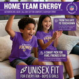 Minnesota Vikings NFL Youth Starting Fresh Tee- Pro Football Tag-Less T-Shirt For Boys & Girls - Purple