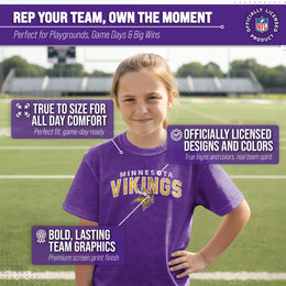 Minnesota Vikings NFL Youth Starting Fresh Tee- Pro Football Tag-Less T-Shirt For Boys & Girls - Purple
