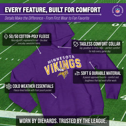 Minnesota Vikings NFL Youth Starting Fresh Hoodie- Pro Football Sweatshirt for Boys and Girls - Purple