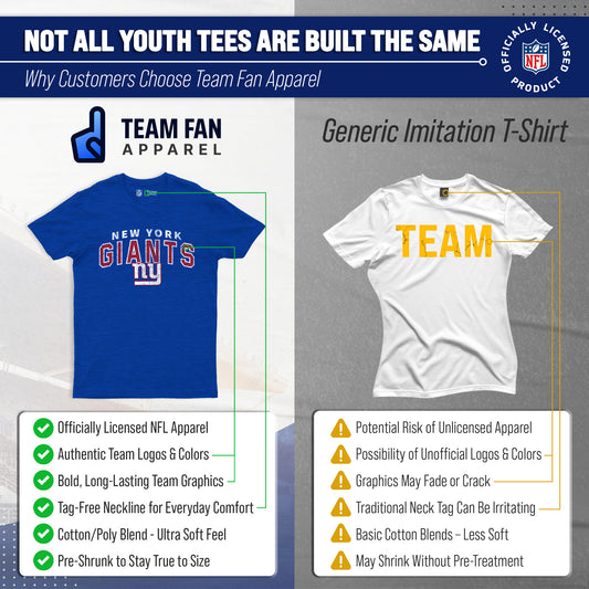 New York Giants NFL Youth Starting Fresh Tee- Pro Football Tag-Less T-Shirt For Boys & Girls - Royal