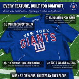 New York Giants NFL Youth Starting Fresh Tee- Pro Football Tag-Less T-Shirt For Boys & Girls - Royal