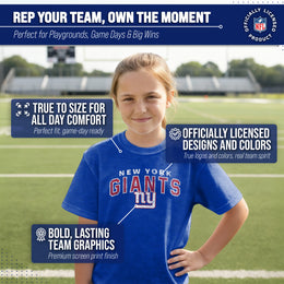 New York Giants NFL Youth Starting Fresh Tee- Pro Football Tag-Less T-Shirt For Boys & Girls - Royal