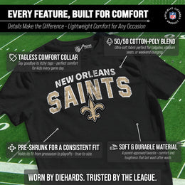 New Orleans Saints NFL Youth Starting Fresh Tee- Pro Football Tag-Less T-Shirt For Boys & Girls - Black
