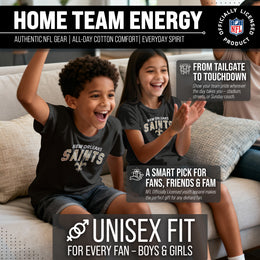 New Orleans Saints NFL Youth Starting Fresh Tee- Pro Football Tag-Less T-Shirt For Boys & Girls - Black