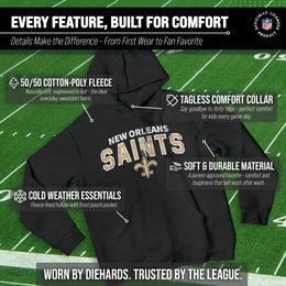 New Orleans Saints NFL Youth Starting Fresh Hoodie- Pro Football Sweatshirt for Boys and Girls - Black
