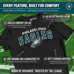 Philadelphia Eagles NFL Youth Starting Fresh Tee- Pro Football Tag-Less T-Shirt For Boys & Girls - Black