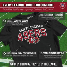 San Francisco 49ers NFL Youth Starting Fresh Tee- Pro Football Tag-Less T-Shirt For Boys & Girls - Black