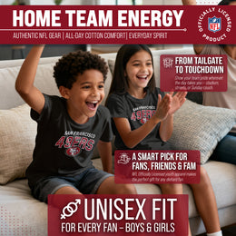 San Francisco 49ers NFL Youth Starting Fresh Tee- Pro Football Tag-Less T-Shirt For Boys & Girls - Black