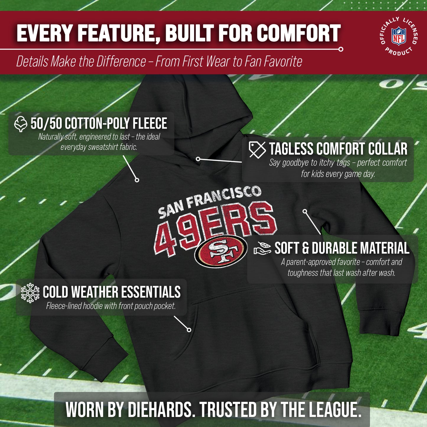 San Francisco 49ers NFL Youth Starting Fresh Hoodie- Pro Football Sweatshirt for Boys and Girls - Black