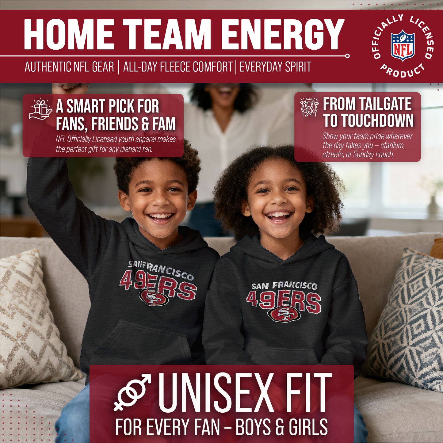 San Francisco 49ers NFL Youth Starting Fresh Hoodie- Pro Football Sweatshirt for Boys and Girls - Black