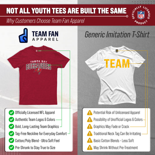 Tampa Bay Buccaneers NFL Youth Starting Fresh Tee- Pro Football Tag-Less T-Shirt For Boys & Girls - Red