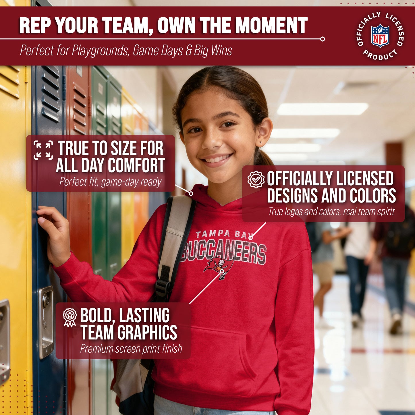 Tampa Bay Buccaneers NFL Youth Starting Fresh Hoodie- Pro Football Sweatshirt for Boys and Girls - Red