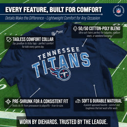 Tennessee Titans NFL Youth Starting Fresh Tee- Pro Football Tag-Less T-Shirt For Boys & Girls - Navy