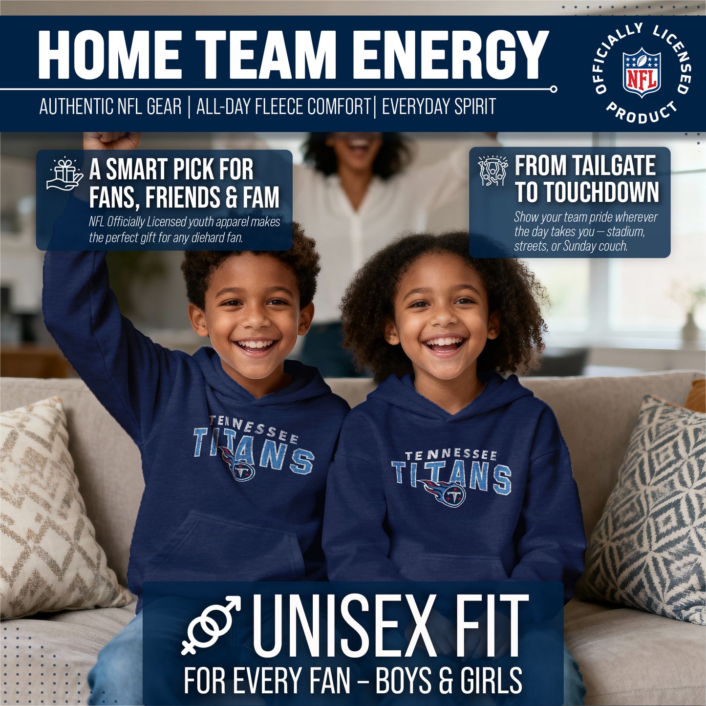 Tennessee Titans NFL Youth Starting Fresh Hoodie- Pro Football Sweatshirt for Boys and Girls - Navy