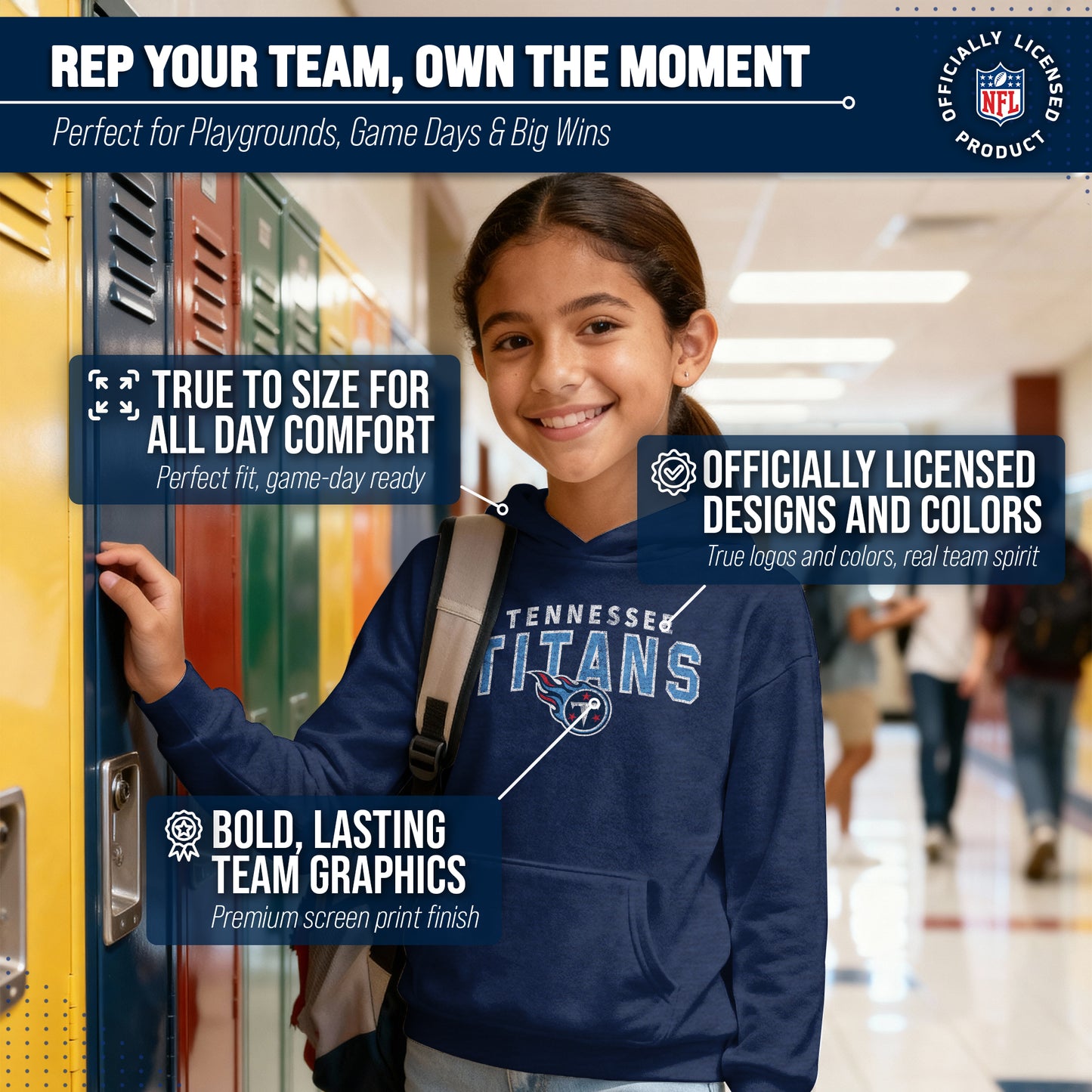 Tennessee Titans NFL Youth Starting Fresh Hoodie- Pro Football Sweatshirt for Boys and Girls - Navy