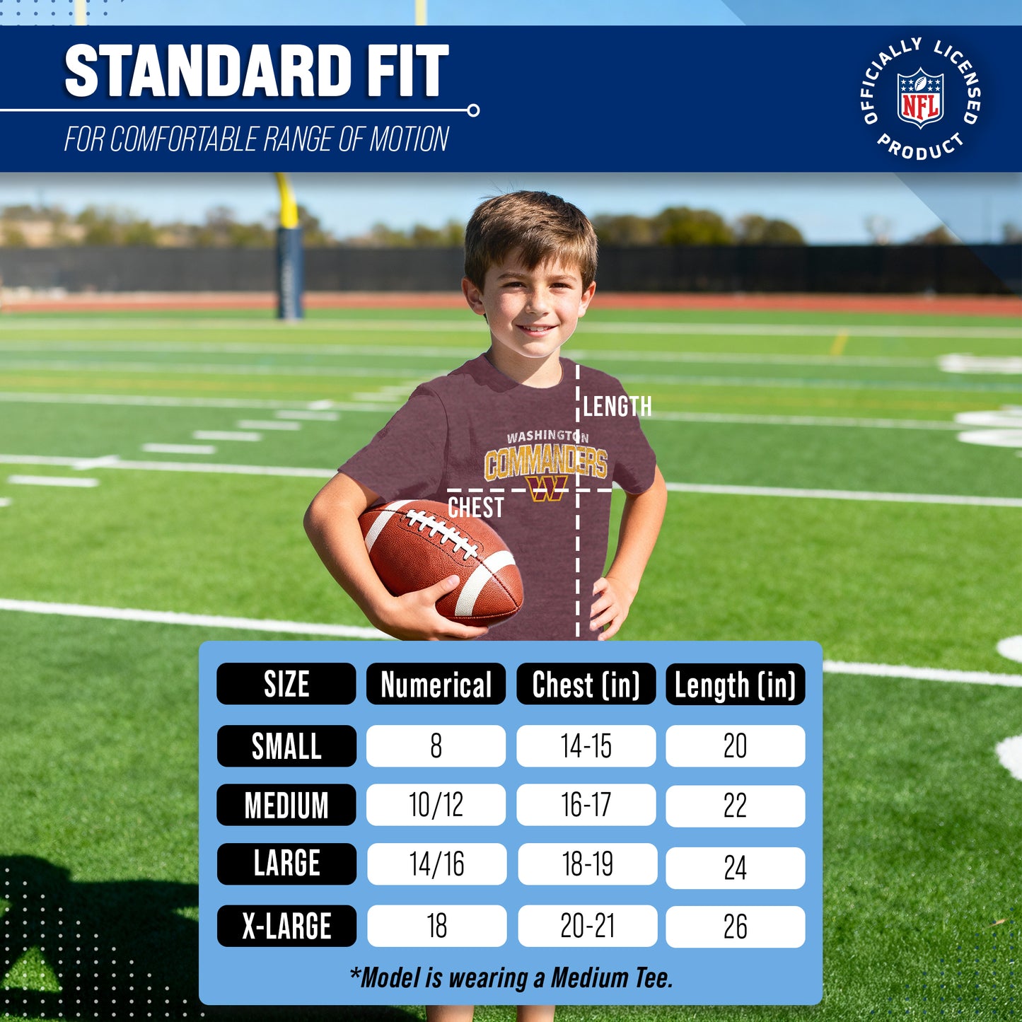 Washington Commanders NFL Youth Starting Fresh Tee- Pro Football Tag-Less T-Shirt For Boys & Girls - Maroon