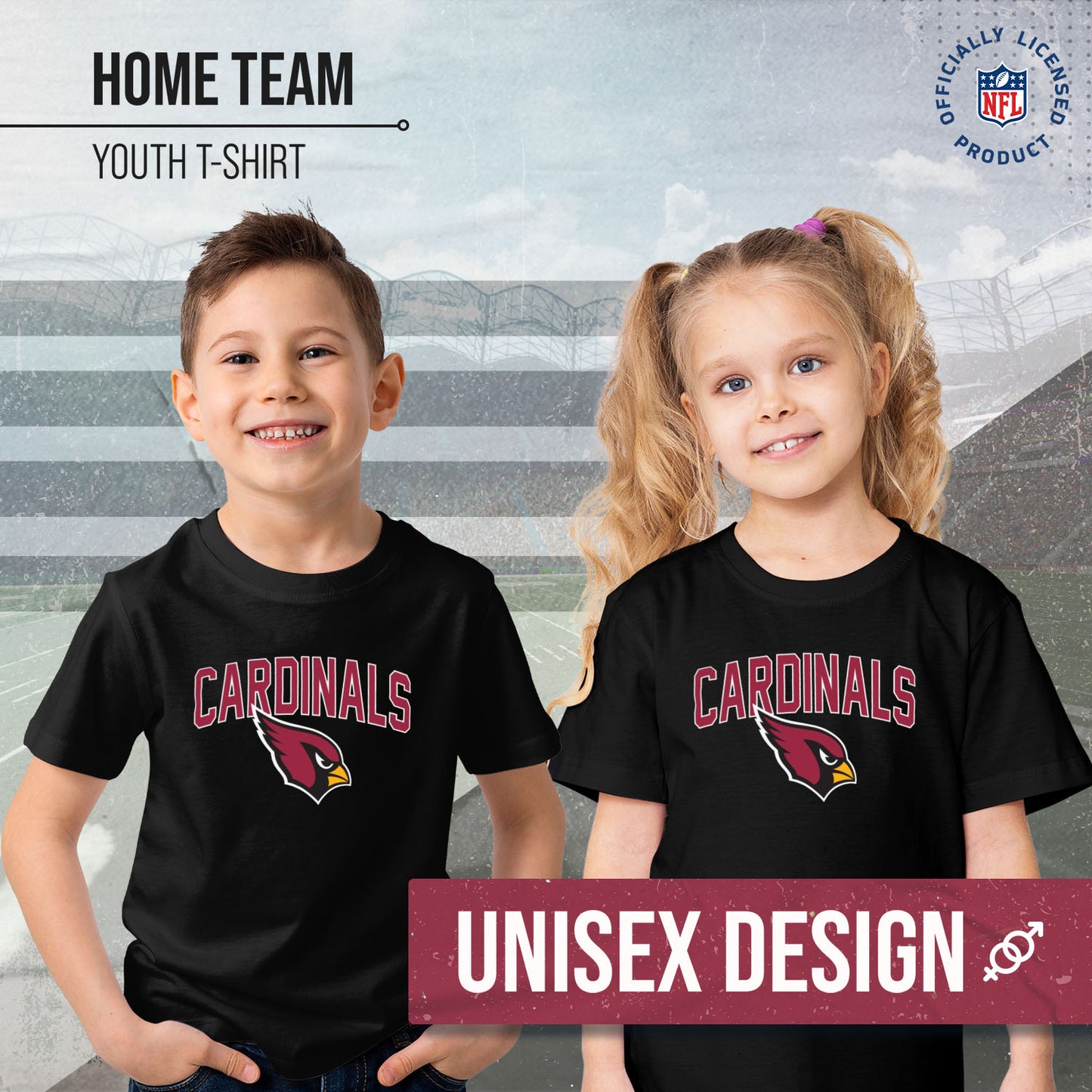 Arizona Cardinals NFL Youth Home Team Tee- Youth Pro Football T-Shirt For Boys & Girls Kids clothes - Black