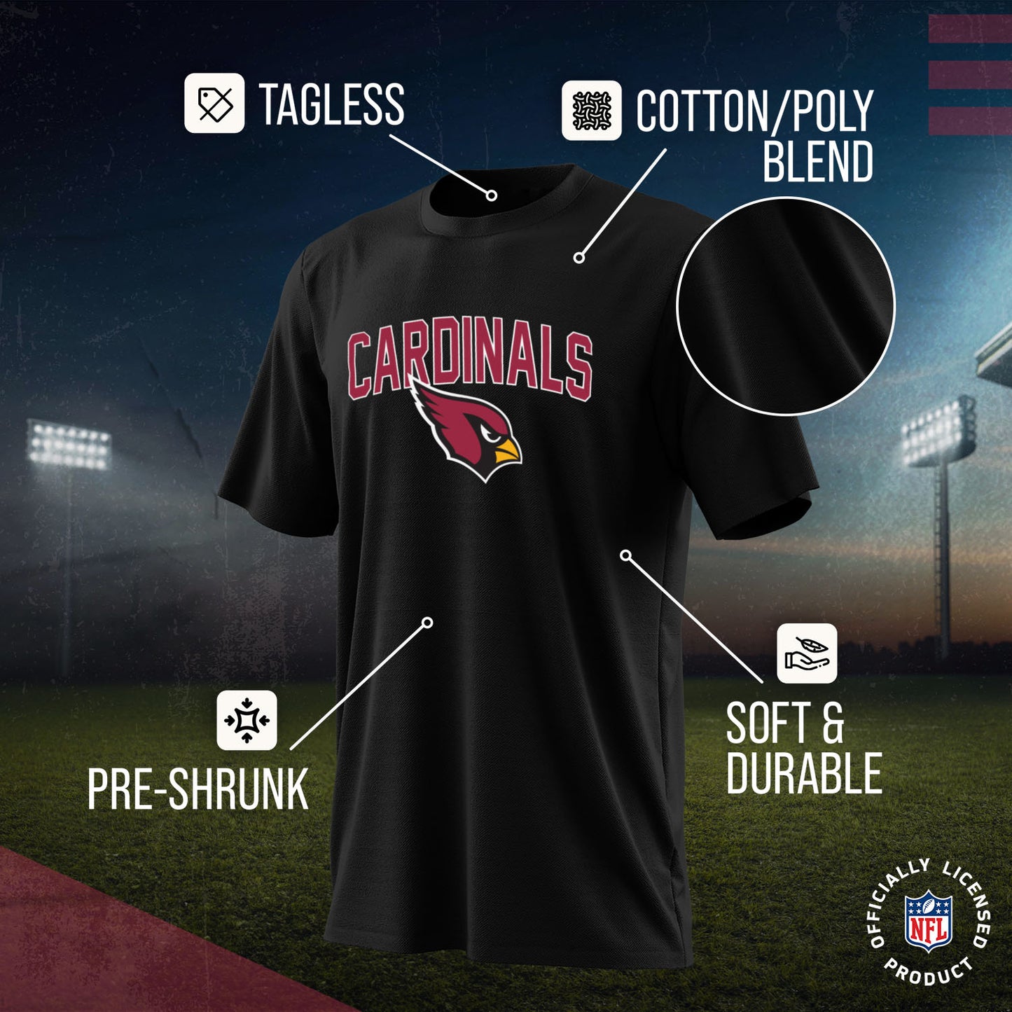 Arizona Cardinals NFL Youth Home Team Tee- Youth Pro Football T-Shirt For Boys & Girls Kids clothes - Black