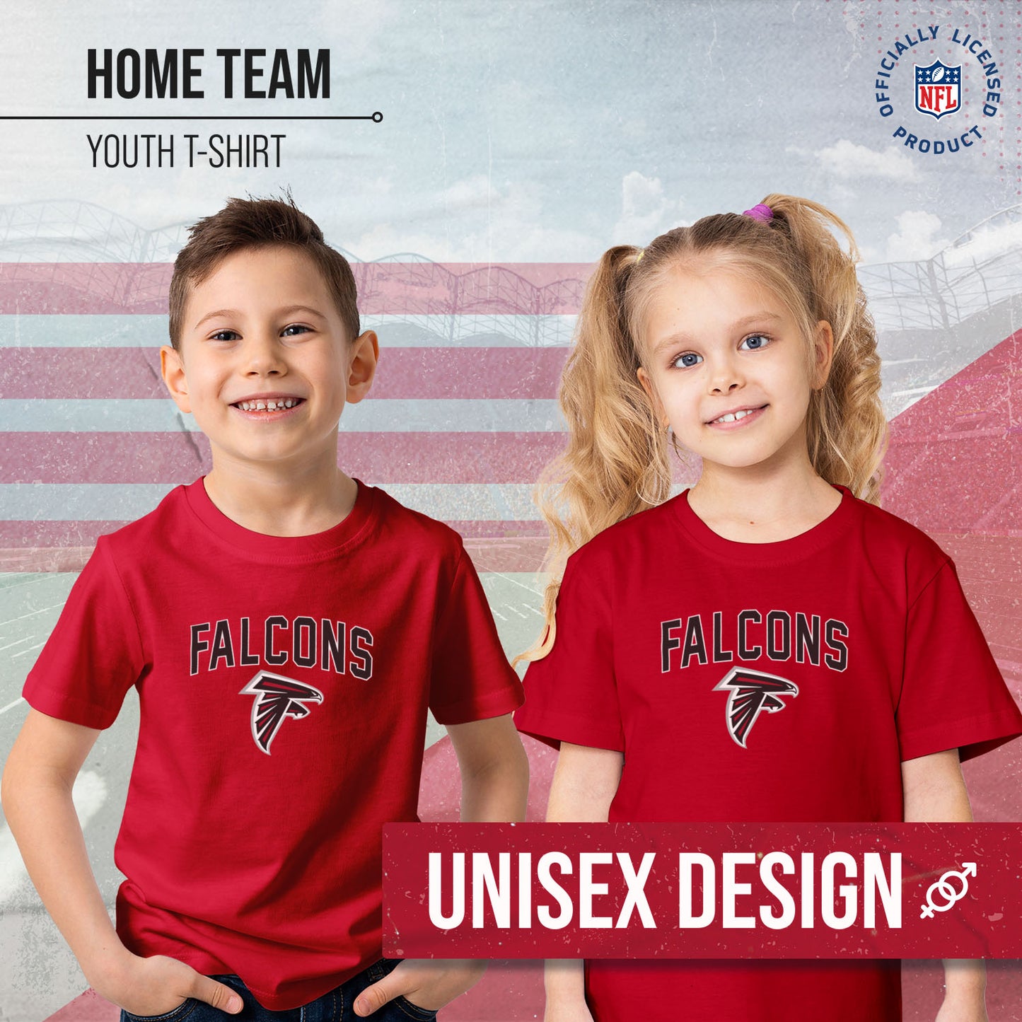Atlanta Falcons NFL Youth Home Team Tee- Youth Pro Football T-Shirt For Boys & Girls Kids clothes - Red