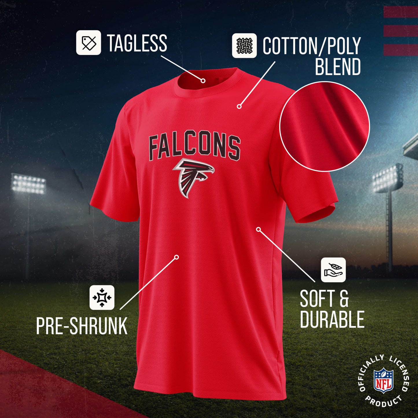 Atlanta Falcons NFL Youth Home Team Tee- Youth Pro Football T-Shirt For Boys & Girls Kids clothes - Red