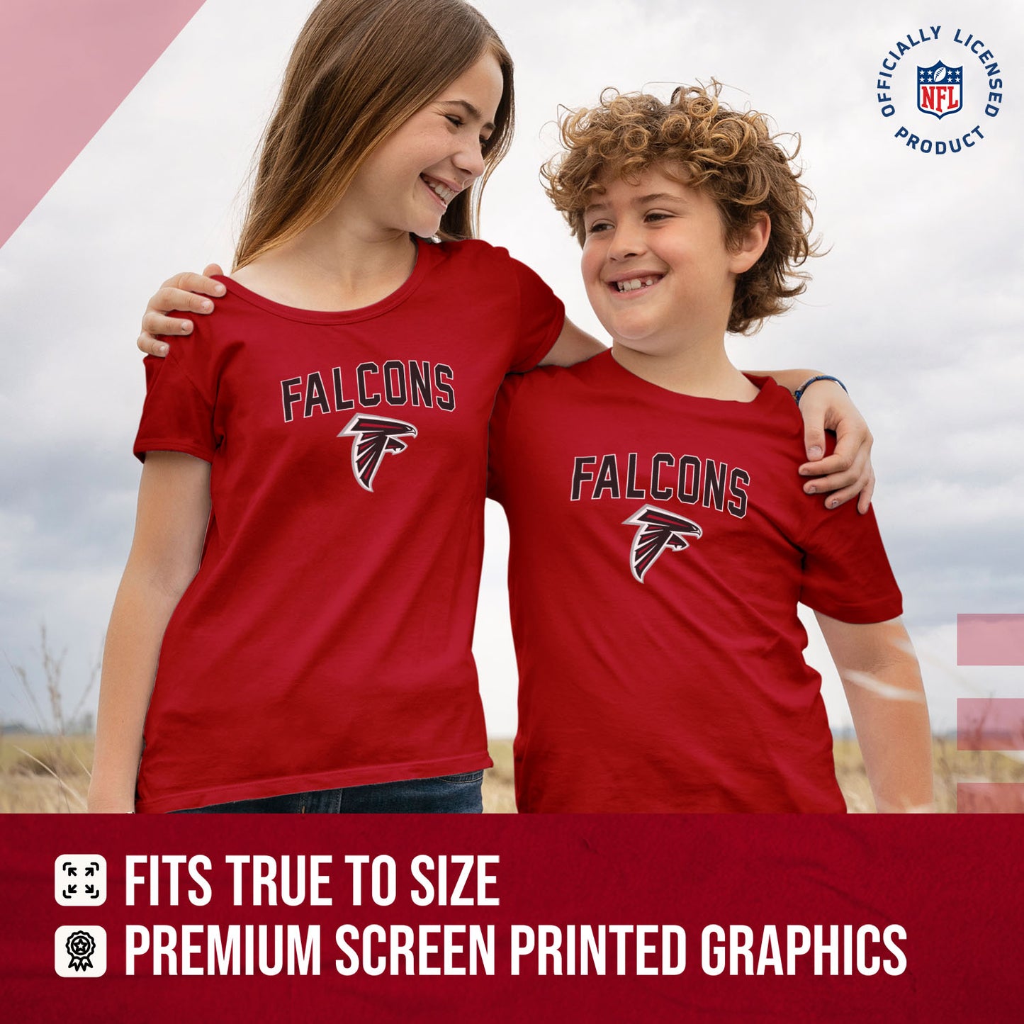 Atlanta Falcons NFL Youth Home Team Tee- Youth Pro Football T-Shirt For Boys & Girls Kids clothes - Red