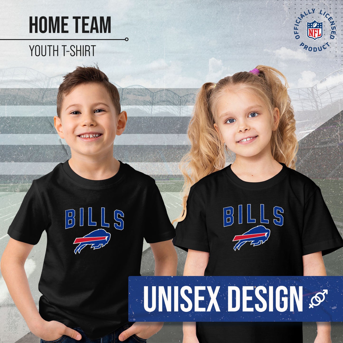 Buffalo Bills NFL Youth Home Team Tee- Youth Pro Football T-Shirt For Boys & Girls Kids clothes - Black