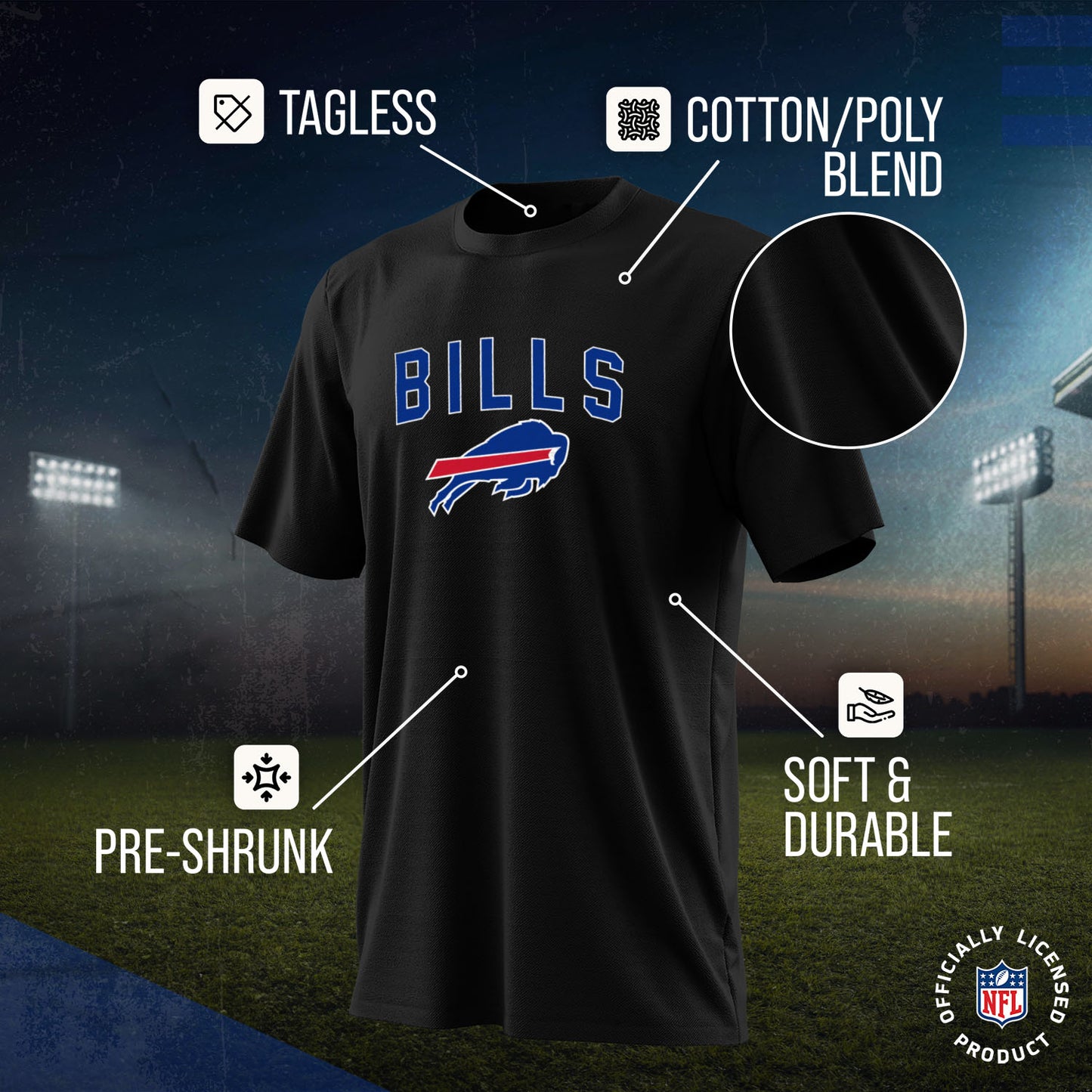 Buffalo Bills NFL Youth Home Team Tee- Youth Pro Football T-Shirt For Boys & Girls Kids clothes - Black