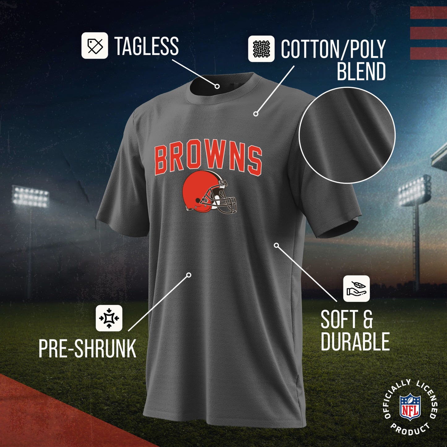 Cleveland Browns NFL Youth Home Team Tee- Youth Pro Football T-Shirt For Boys & Girls Kids clothes - Sport Gray