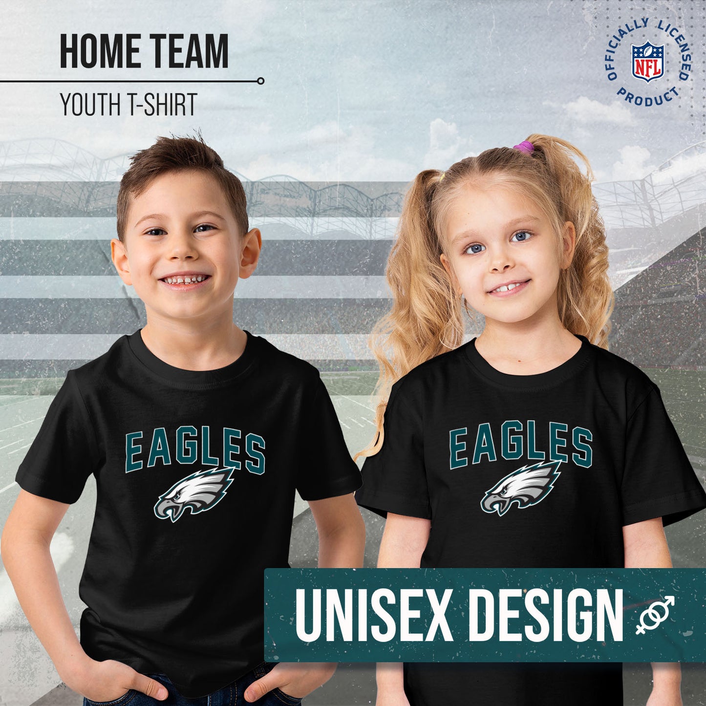 Philadelphia Eagles NFL Youth Home Team Tee- Youth Pro Football T-Shirt For Boys & Girls Kids clothes - Black