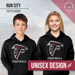 Atlanta Falcons NFL Youth Run City Hoodie- Kids Pro Football Pullover Sweatshirt- Officially Licensed - Black