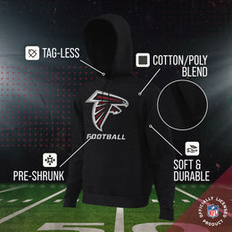 Atlanta Falcons NFL Youth Run City Hoodie- Kids Pro Football Pullover Sweatshirt- Officially Licensed - Black